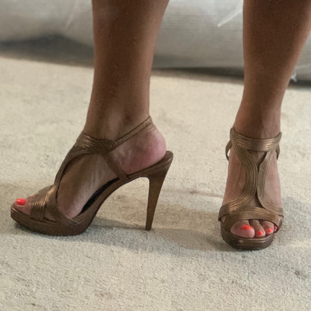 70s inspired DVF LUNA BRONZE HEELS